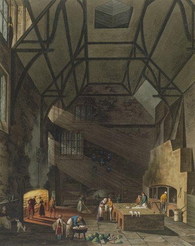 A konyha belseje, Trinity College, Cambridge, Cambridge történetéből, Joseph Constantine Stadler (fl.1780-1812) metszete, pub. R. Ackermann, 1815 (színes akvatinta) alkotó: William Henry Pyne