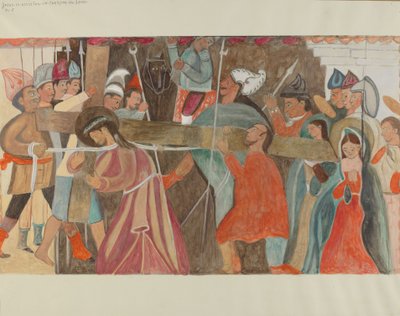 5. számú keresztút: Jézust segítik kereszthordozásában, c. 1936. alkotó: William Herbert