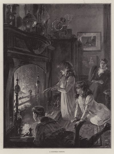 A karácsonyi tűz mellett alkotó: William Heysham Overend