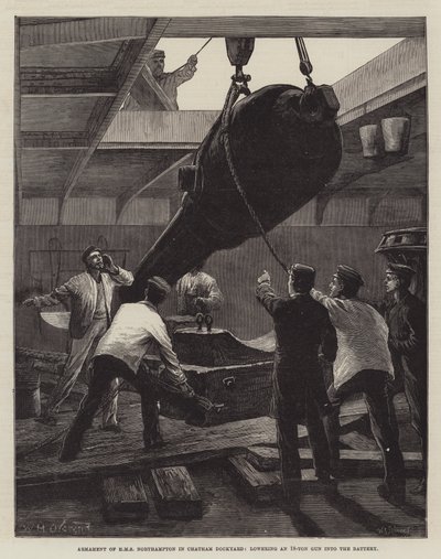 A HMS Northampton fegyverzete a Chatham Dockyardban, egy 18 tonnás fegyvert az akkumulátorba engedve alkotó: William Heysham Overend