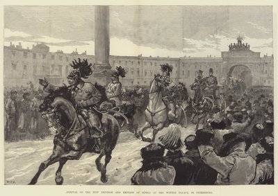 Oroszország új császárának és császárnőjének érkezése a szentpétervári Téli Palotába alkotó: William Heysham Overend
