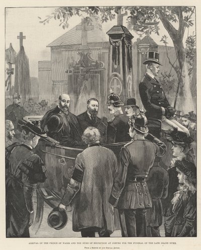 A walesi herceg és az edinburghi herceg érkezése Coburgba a néhai nagyherceg temetésére alkotó: William Heysham Overend
