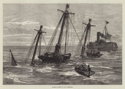 Búvárok munkában a HMS Eurydice-on alkotó: William Heysham Overend