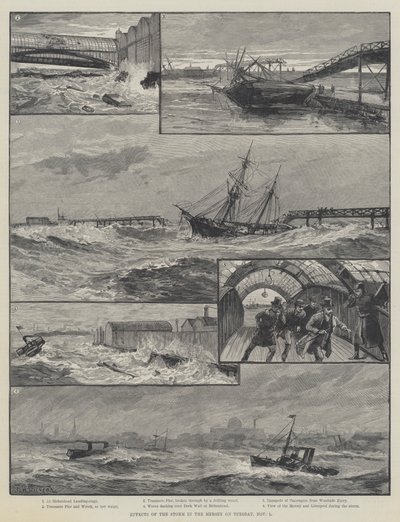 A vihar hatásai a Merseyben november 1-jén, kedden alkotó: William Heysham Overend
