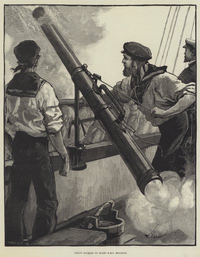 Rakéták kilövése a HMS Monarch fedélzetén alkotó: William Heysham Overend
