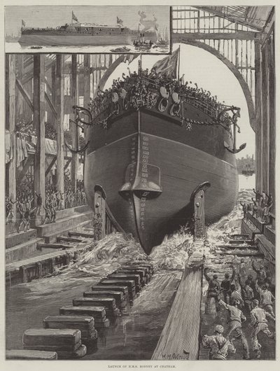 A HMS Rodney elindítása Chathamben alkotó: William Heysham Overend