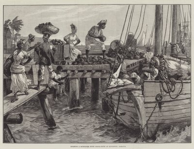 Kakaódiós szkúner betöltése Kingstonban, Jamaicában alkotó: William Heysham Overend