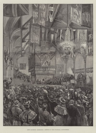 Lord Salisbury beszédet mond egy találkozón a londonderryi Guildhallban alkotó: William Heysham Overend