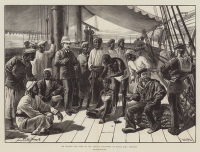 Stanley úr és néhány afrikai követője a HMS Industry fedélzetén alkotó: William Heysham Overend