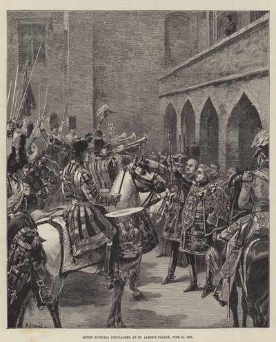 Viktória királynő kihirdetése a Szent Jakab-palotában, 1837. június 21. alkotó: William Heysham Overend