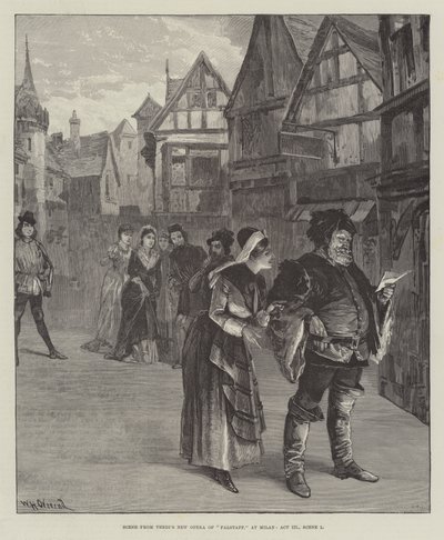 Jelenet Verdi Falstaff új operájából, Milánóban, III. felvonás, 1. jelenet alkotó: William Heysham Overend