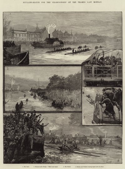 Sculling-mérkőzés a bajnokságért a Temzén Múlt hétfőn alkotó: William Heysham Overend