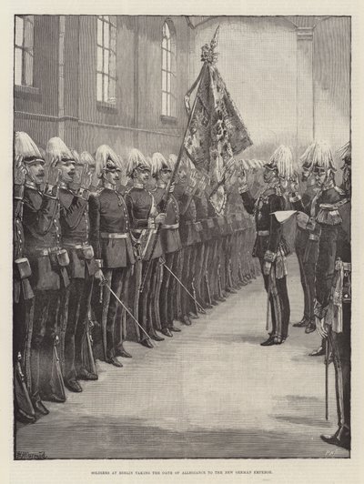 A berlini katonák hűségesküt tesznek az új német császárnak alkotó: William Heysham Overend