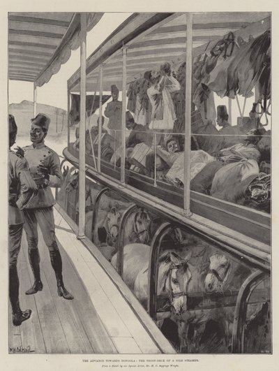 Az előrenyomulás Dongola felé, egy nílusi gőzhajó csapatfedélzete alkotó: William Heysham Overend