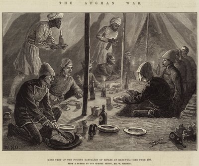 Az afgán háború, a negyedik lövészzászlóalj étkezősátra Basawulban alkotó: William Heysham Overend