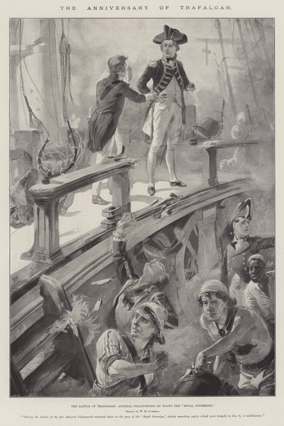 Trafalgar évfordulója, a trafalgari csata, Collingwood admirális a Royal Sovereign fedélzetén alkotó: William Heysham Overend