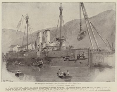 Javítás alatt áll a kínai vaskalapos Chen-Yuen csatahajó Port Arthurban alkotó: William Heysham Overend