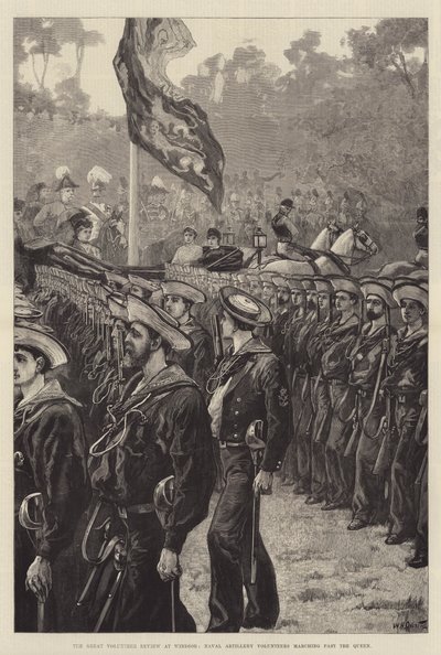 A Nagy Önkéntes Szemle Windsorban, a haditengerészeti tüzérség önkéntesei vonulnak a királynő előtt alkotó: William Heysham Overend