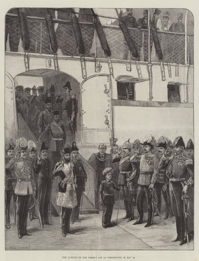 Az Ameer fiának partraszállása Portsmouthban május 24-én alkotó: William Heysham Overend