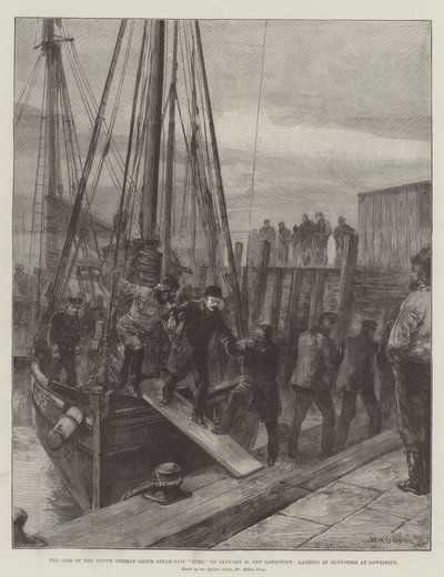 Az észak-német Lloyd gőzhajó, Elbe elvesztése, január 30-án Lowestoft mellett, a túlélők partraszállása Lowestoftban alkotó: William Heysham Overend