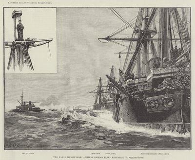 A haditengerészeti manőverek, Baird admirális flottája visszatér Queenstownba alkotó: William Heysham Overend