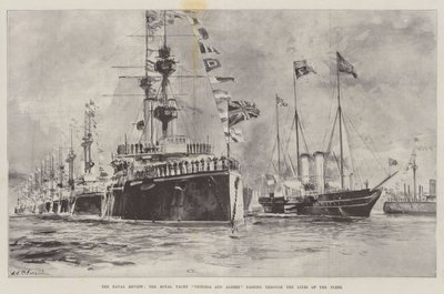 A Naval Review, a Royal Yacht Victoria és Albert áthalad a Flotta vonalain alkotó: William Heysham Overend