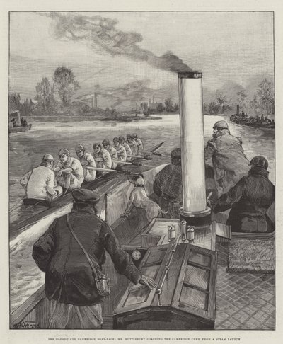 Az oxfordi és cambridge-i hajóversenyen, Mr. Muttlebury a Cambridge-i legénység edzője a Steam indításakor alkotó: William Heysham Overend