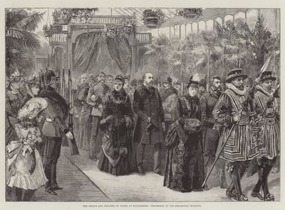 A walesi herceg és hercegnő Manchesterben, felvonulás a kiállítási épületben alkotó: William Heysham Overend