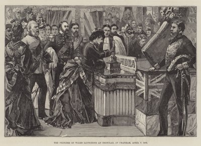 A walesi hercegnő vaskabátot indít Chathamben, 1875. április 7. alkotó: William Heysham Overend