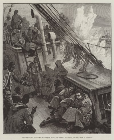 A forradalom Rouméliában, török redifek egy szállító fedélzetén úton Salonica felé alkotó: William Heysham Overend