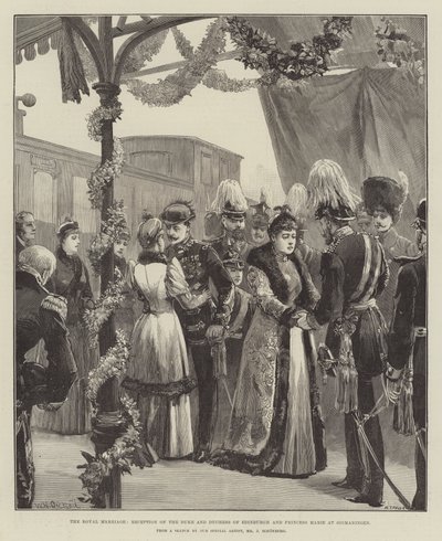 Királyi házasság, Edinburgh hercegének és hercegnőjének, valamint Marie hercegnőnek a fogadása Sigmaringenben alkotó: William Heysham Overend