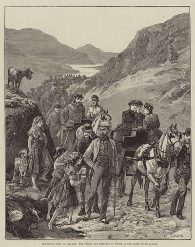 Királyi látogatás Írországban, a walesi herceg és hercegnő a Killarney-tavaknál alkotó: William Heysham Overend
