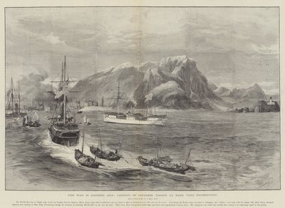 A kelet-ázsiai háború, japán csapatok partraszállása Shan Tung hegyfokon alkotó: William Heysham Overend
