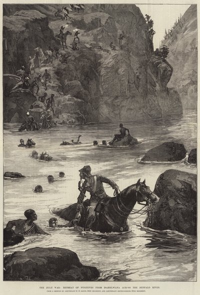 A zulu háború, az Isanhlwana-ból menekülők visszavonulása a Buffalo folyón keresztül alkotó: William Heysham Overend
