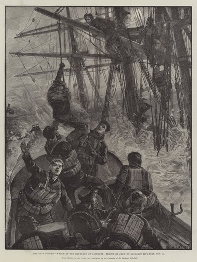 A késői viharok, a Sandgate-i Benvenue roncsa, a Sandgate mentőcsónak legénységének megmentése, november 11. alkotó: William Heysham Overend
