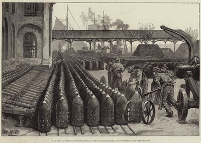 Háborús gyárak a Woolwich Arsenalnál, 700 font súlyú palliser lövedékek a 38 tonnás fegyverekhez alkotó: William Heysham Overend