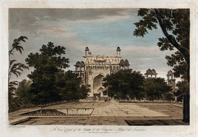 Akbar császár sírjának egy részének látképe a szekundriumi sírkertben alkotó: William Hodges