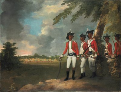 Ezer fős tábor, amelyet Augustus Cleveland alakított három mérföldre Bhagalpurtól, a kastélyával a távolban alkotó: William Hodges