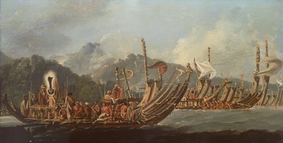 A Tahitin lévő háborús gályák áttekintése alkotó: William Hodges