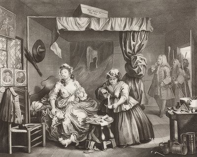 Egy szajha? S Haladás / A kurva útja, 3. lap: A letartóztatás. 1732 alkotó: William Hogarth