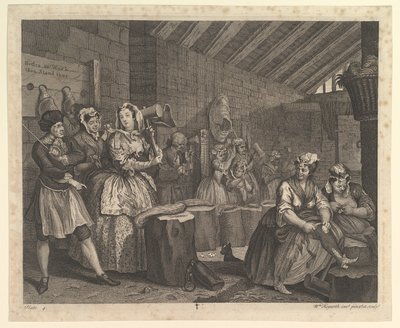 A parázna fejlődés, 4. tábla, 1732. április. alkotó: William Hogarth