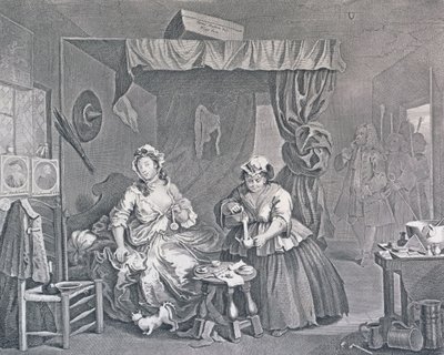 Egy szajha fejlődése, Harmadik tábla: Egy bíró elfogta, 1732 (rézkarc és metszet) alkotó: William Hogarth