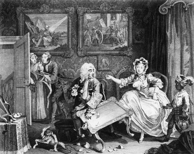 Egy szajha fejlődése, II. lemez, veszekedik a zsidó védelmezőjével alkotó: William Hogarth