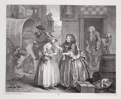 Egy szajha fejlődése, I. lemez, a „William Hogarth eredeti és eredeti műveiből”, Londonban, 1820-22 alkotó: William Hogarth
