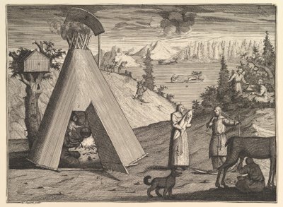 Egy lappföldi kunyhó Aubry de La Mottrayes Európa-szerte, Ázsiában és a... egy részébe utazik, 1723-24. alkotó: William Hogarth
