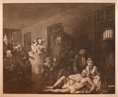 A Gereblye fejlődése – 8: Az őrült ház, 1733. alkotó: William Hogarth