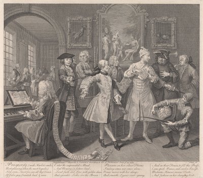 Egy tékozló útja, 2. tábla: Fogadónapja alkotó: William Hogarth
