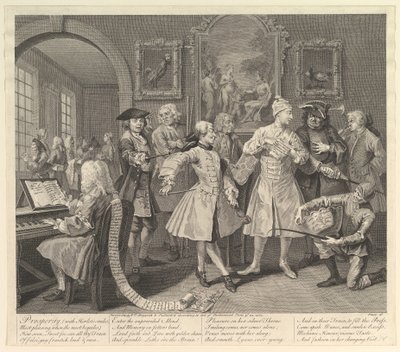 A Rakes Progress, 2. tábla, 1735. június 25. alkotó: William Hogarth