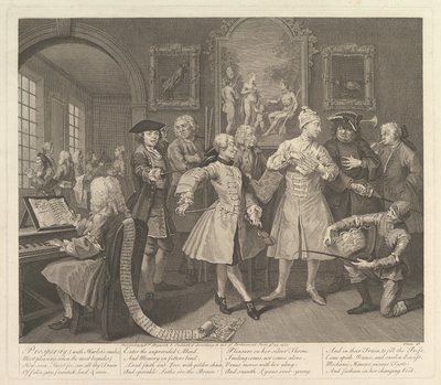 A Rakes Progress, 2. tábla, 1735. június 25. alkotó: William Hogarth