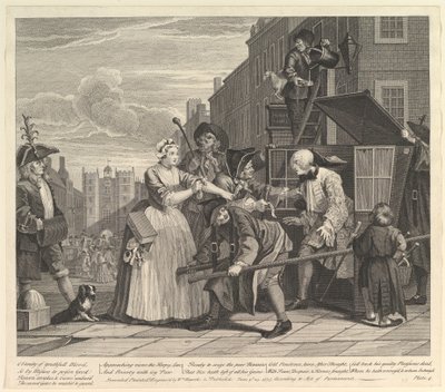 A Rakes Progress, 4. tábla, 1735. június 25. alkotó: William Hogarth